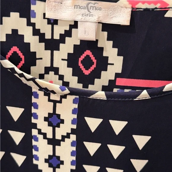 Moa Moa Navy and Pink Geometric Long Sleeve Top - Picture 2 of 4